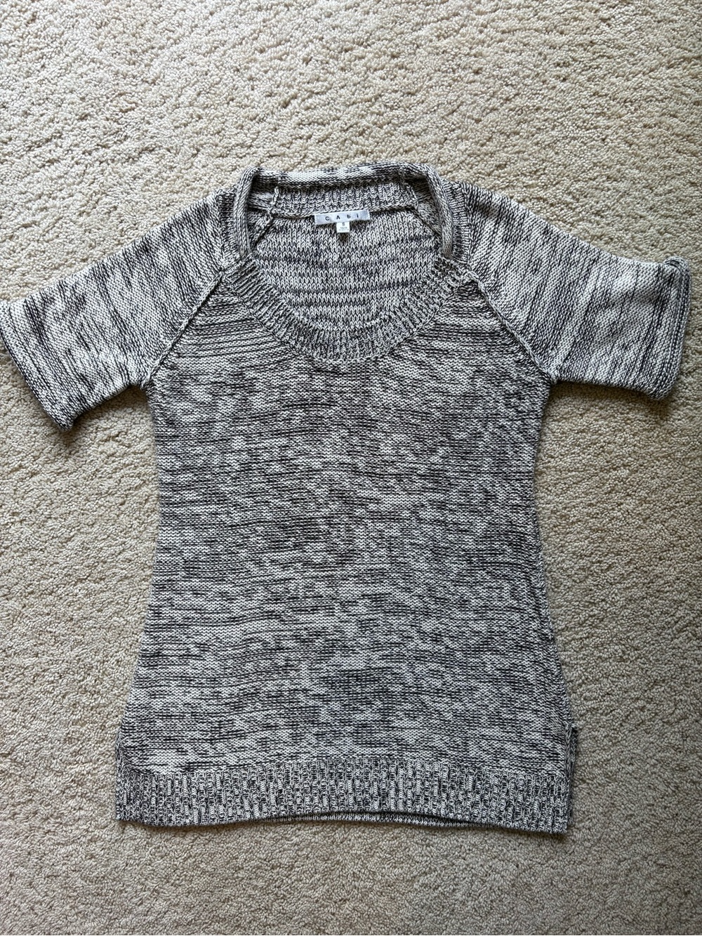 CAbi #937 Gray Marled V-Neck Short Sleeve Sweater